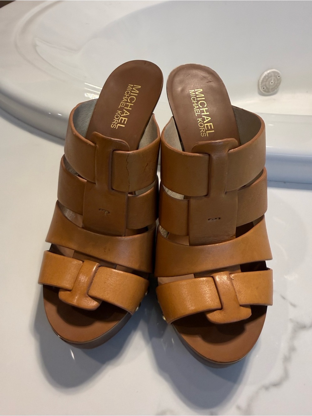 Michael Kors Cognac Leather Slide Mules